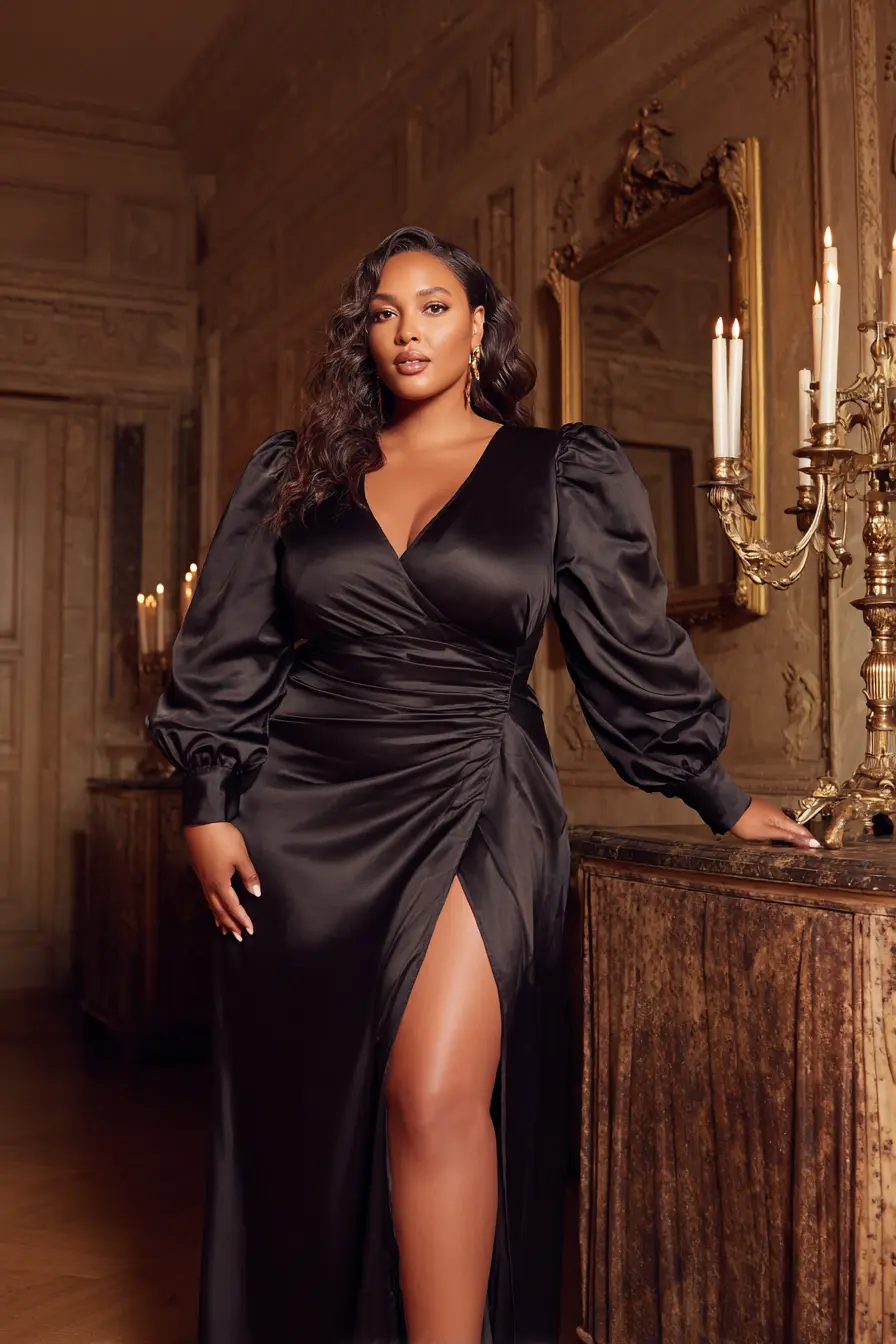 Satin Wrap Gown + Puff Sleeve Drama