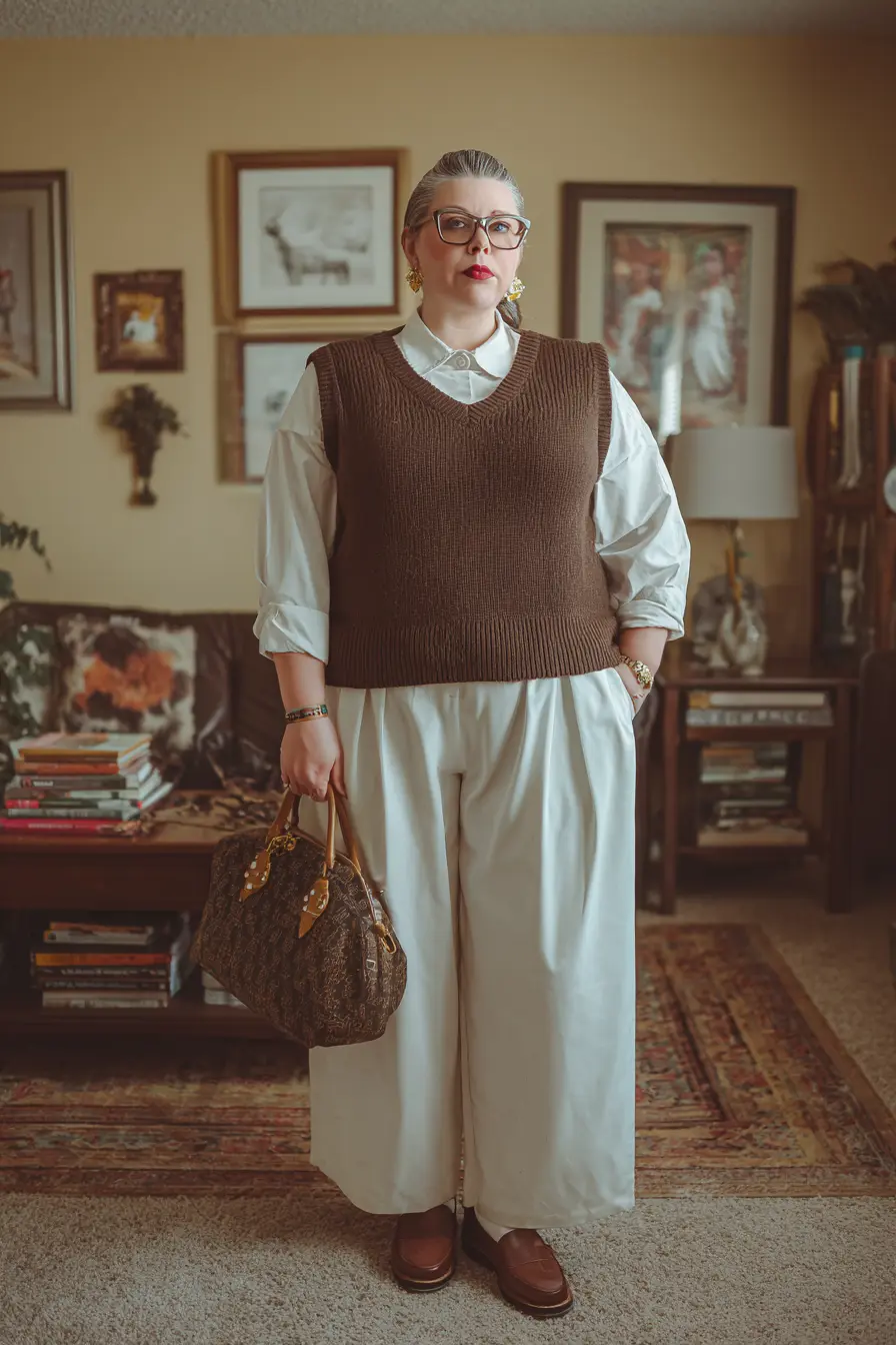 Sweater Vest + Wide-Leg Trousers