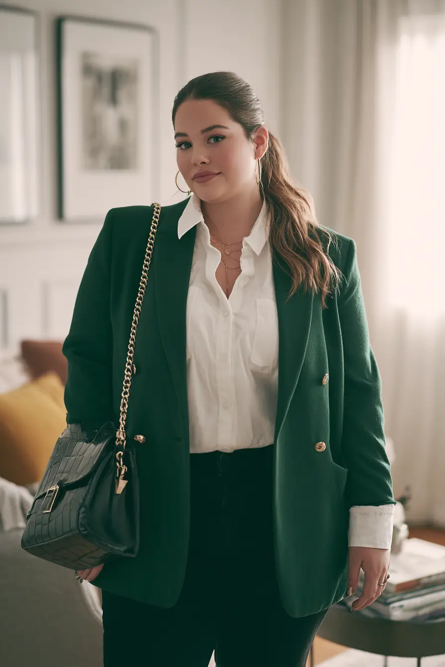 Structured Green Blazer + Classic Button-Up