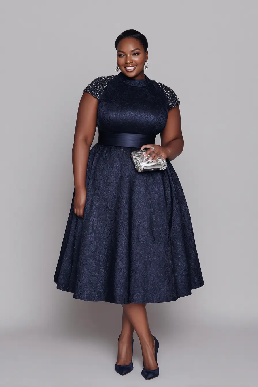 Textured Midi Dress + Satin Waistband