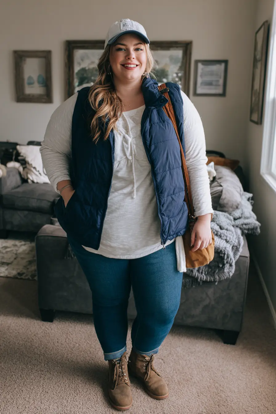 Puffer Vest + Rolled Denim
