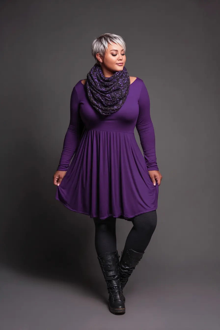 Flowy Purple Dress + Textured Scarf