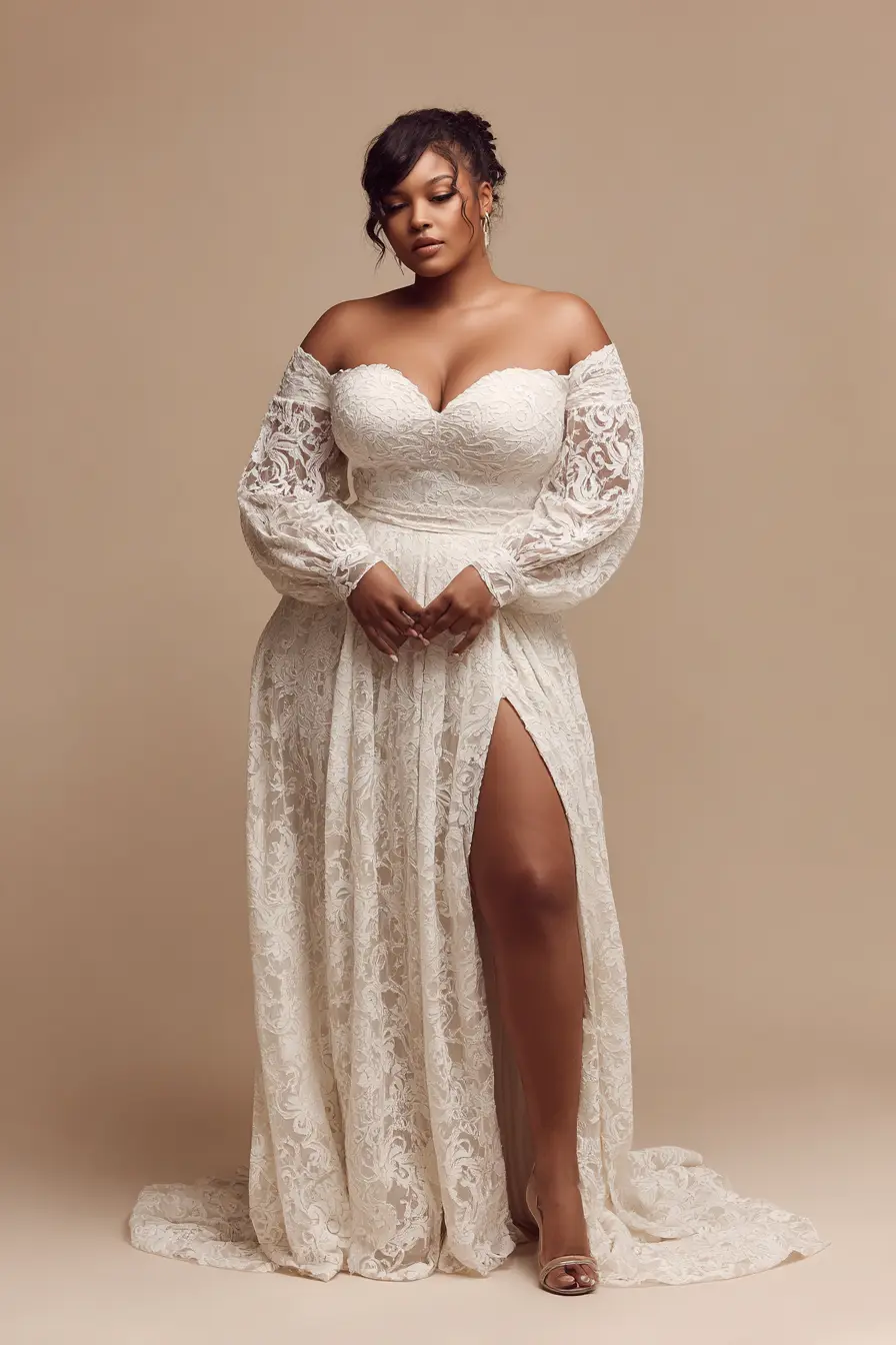 Lace Off-Shoulder Gown + Thigh-High Slit