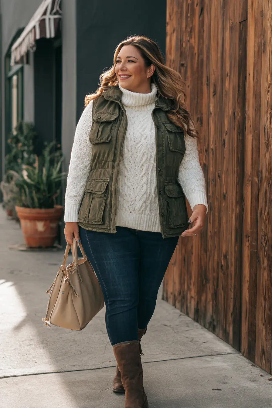 Cable Knit Turtleneck + Utility Vest