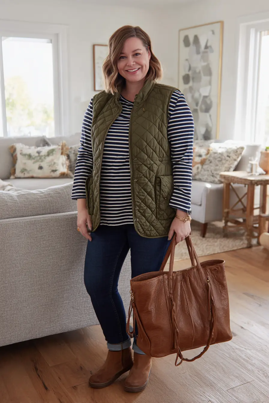 Quilted Vest + Striped Top