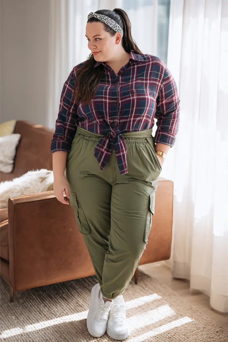 Plaid Button-Down + Cargo Pants