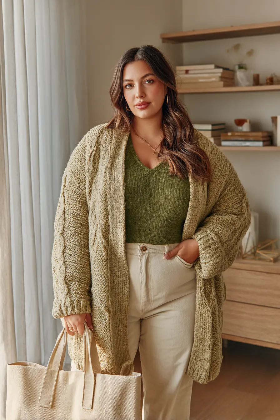 Chunky Cardigan + High-Waist Denim