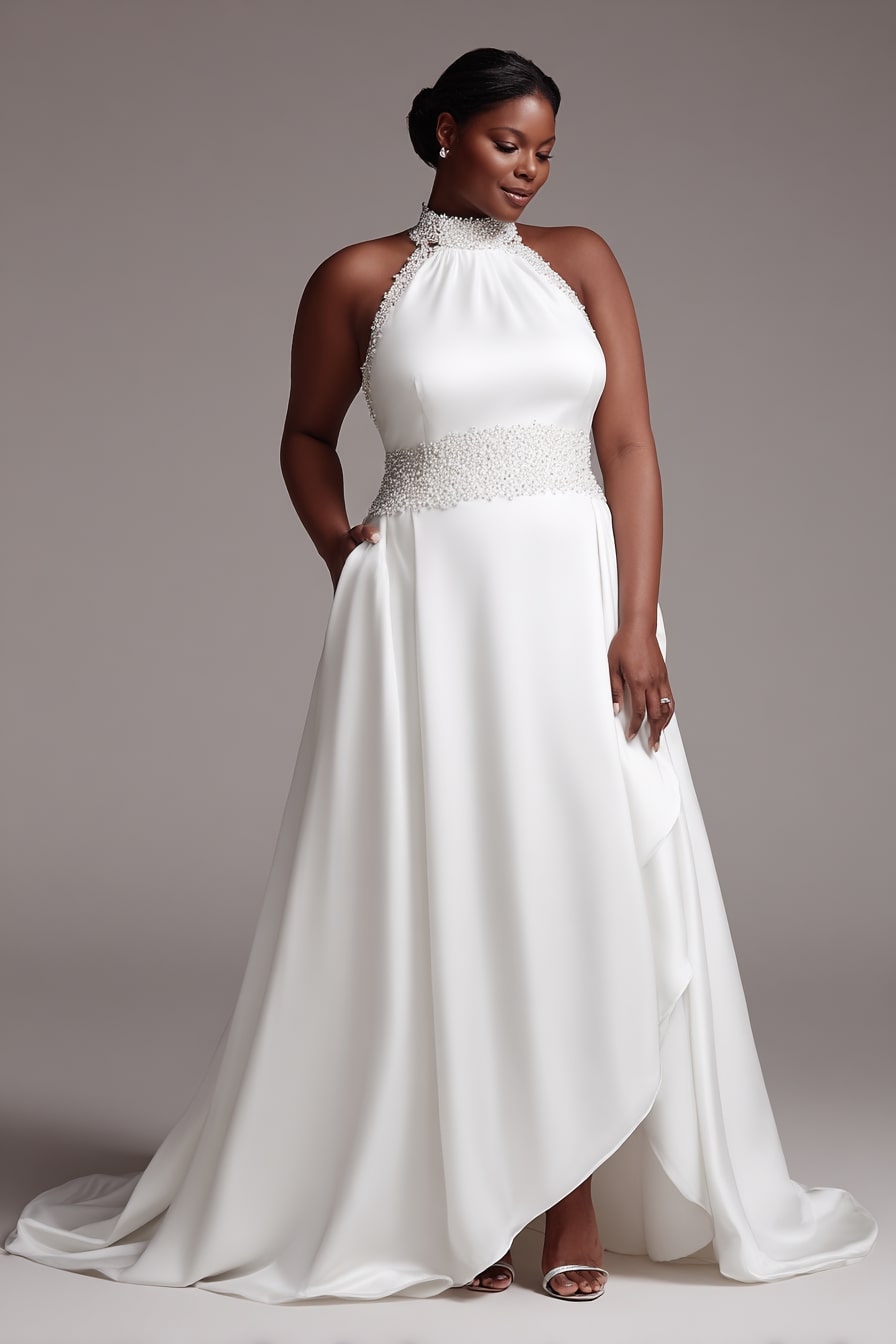 Halter Gown + Pearl Waist Detail