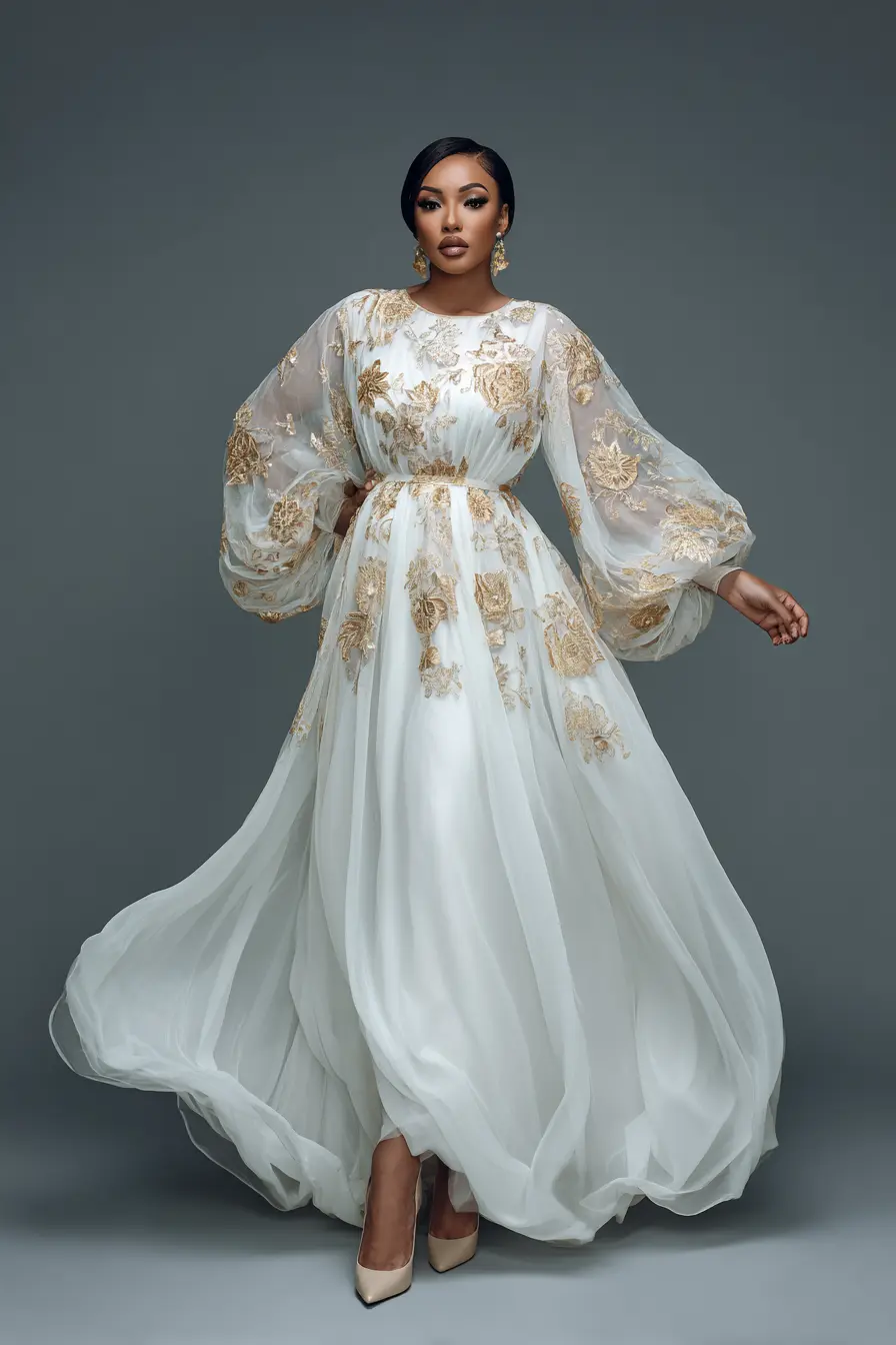 Sheer Floral Maxi Dress + Billowing Sleeves