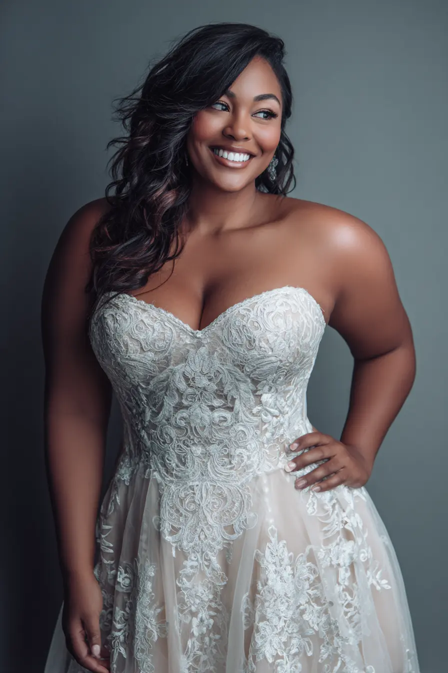 Strapless Lace Gown + Structured Bodice