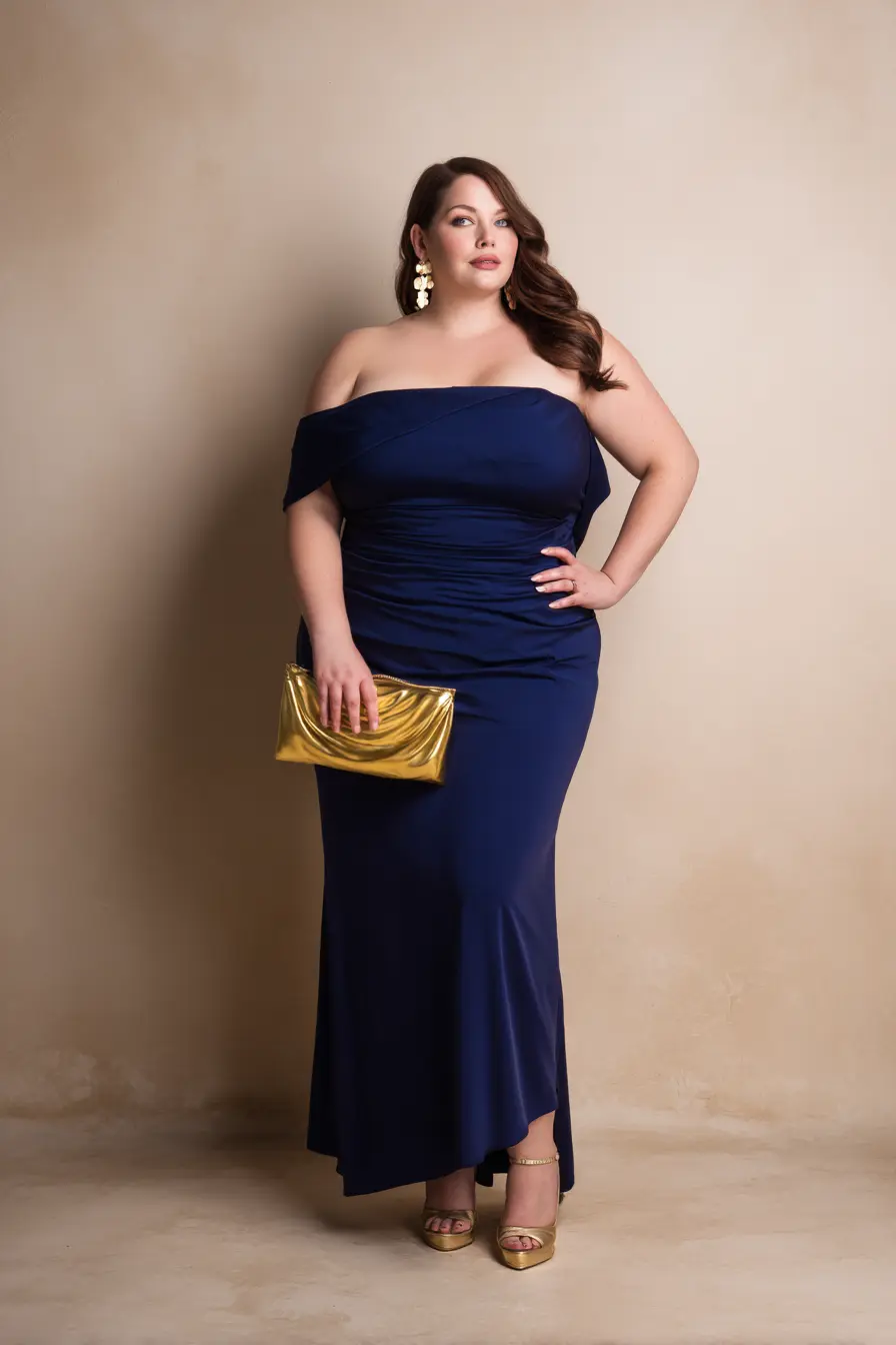 Off-Shoulder Gown + Gold Accents