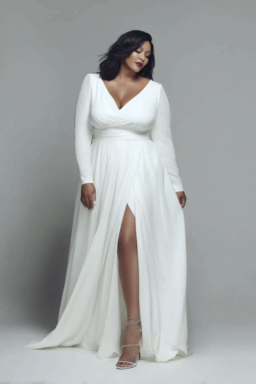 Long-Sleeve Wrap Gown + Front Slit
