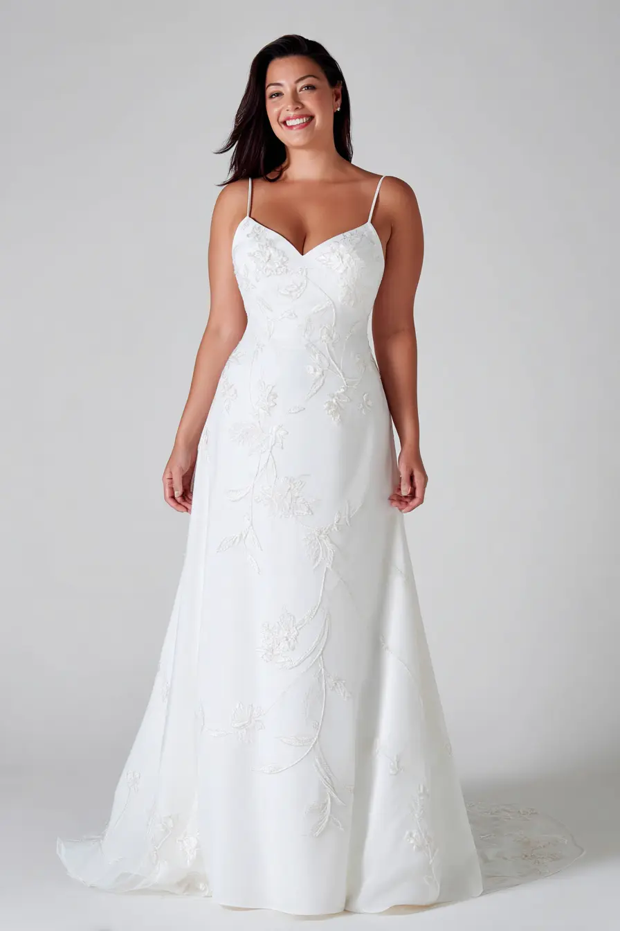 Embroidered Spaghetti Strap Gown + Sleek A-Line