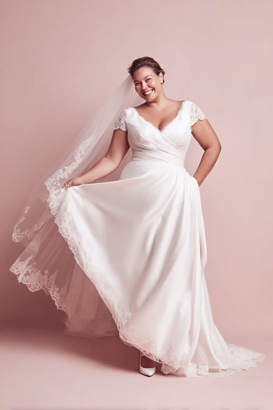 Draped Lace Gown + Cap Sleeves