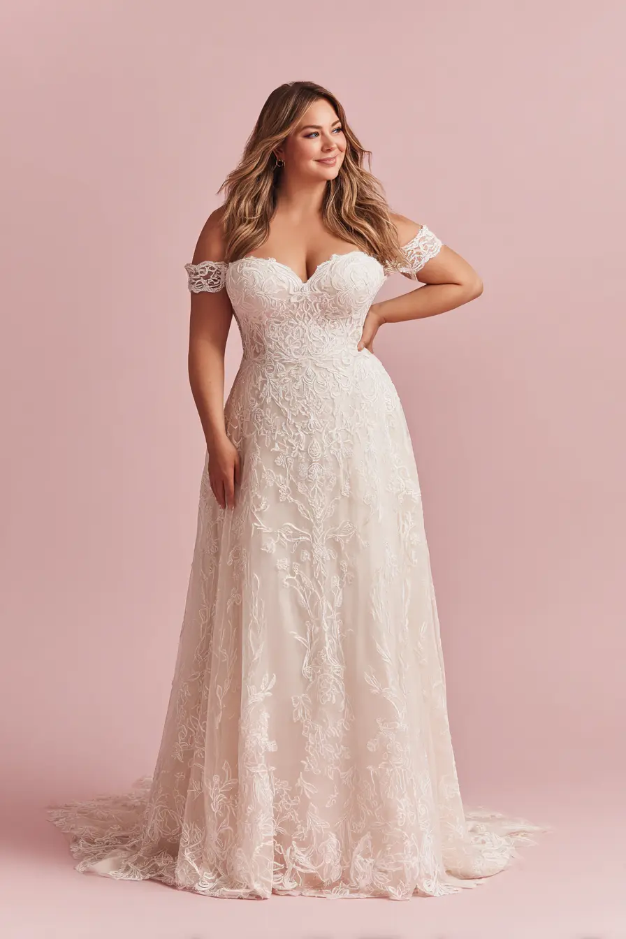 Off-Shoulder Lace Gown + Sweetheart Neckline