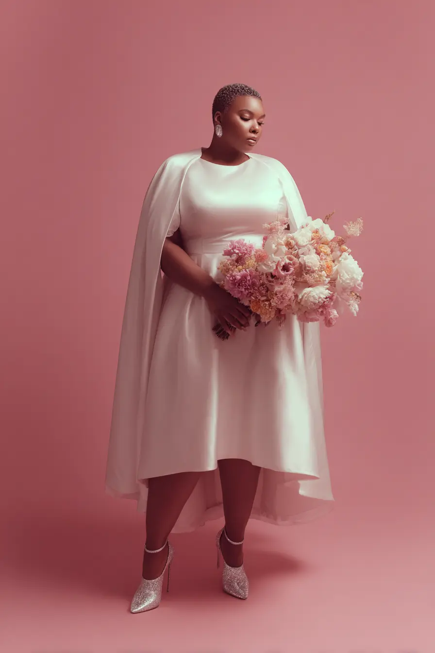 Satin Midi Dress + Draped Cape