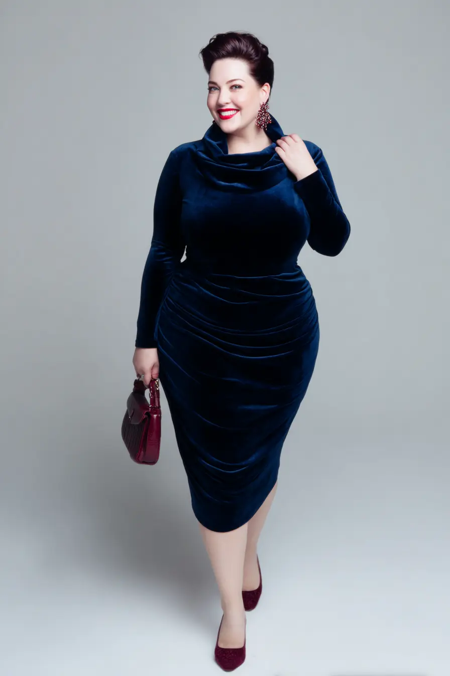 Velvet Midi Dress + Deep Red Accents