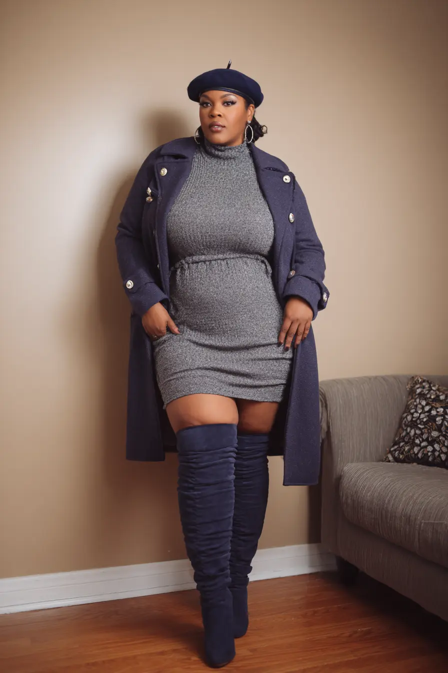 Structured Coat + Fitted Knit Dress