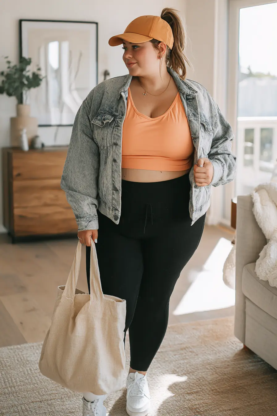 Cropped Sports Bra + Denim Jacket