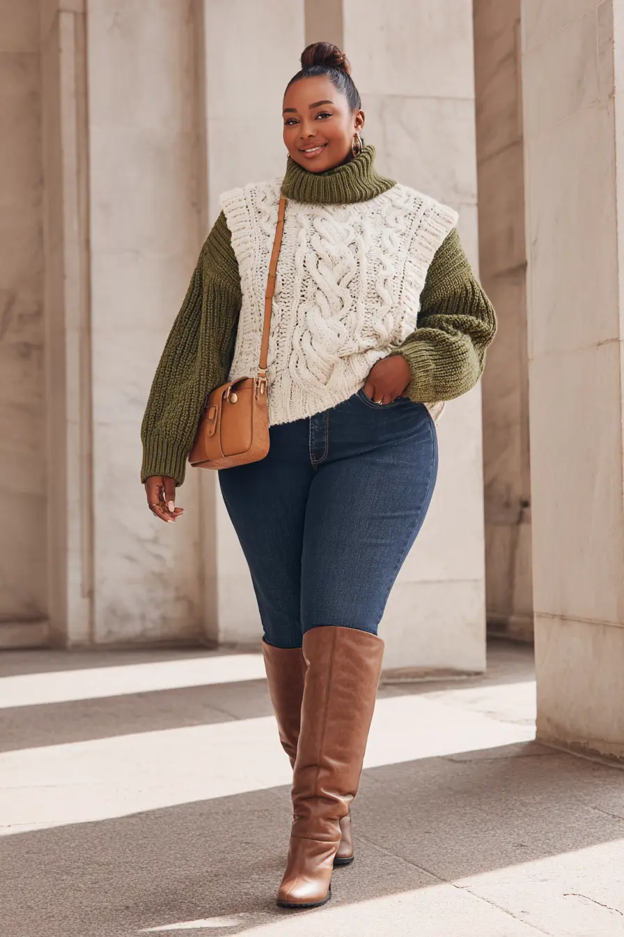 Chunky Cable Knit + Tall Leather Boots