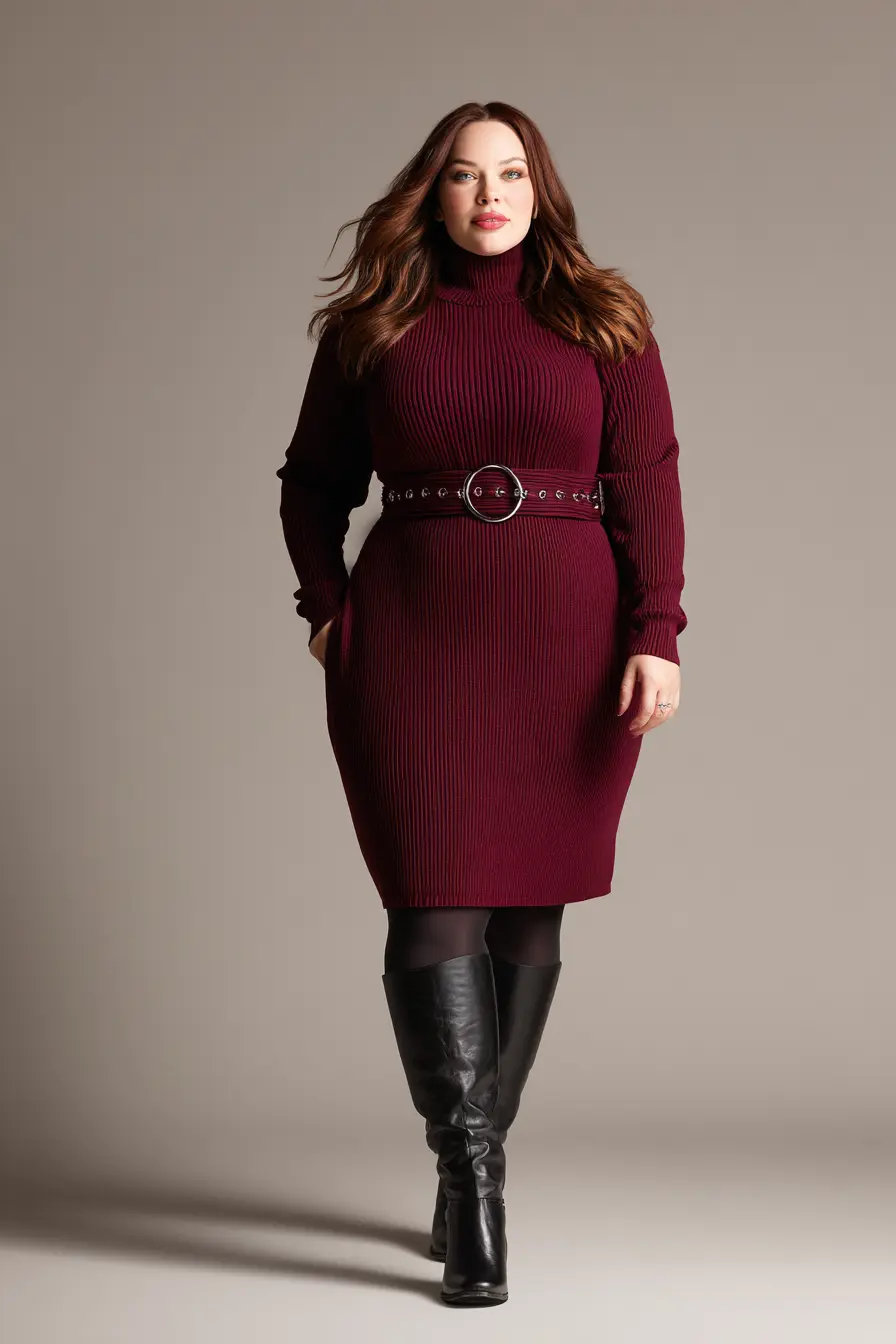 Belted Sweater Dress + Knee-High Boots