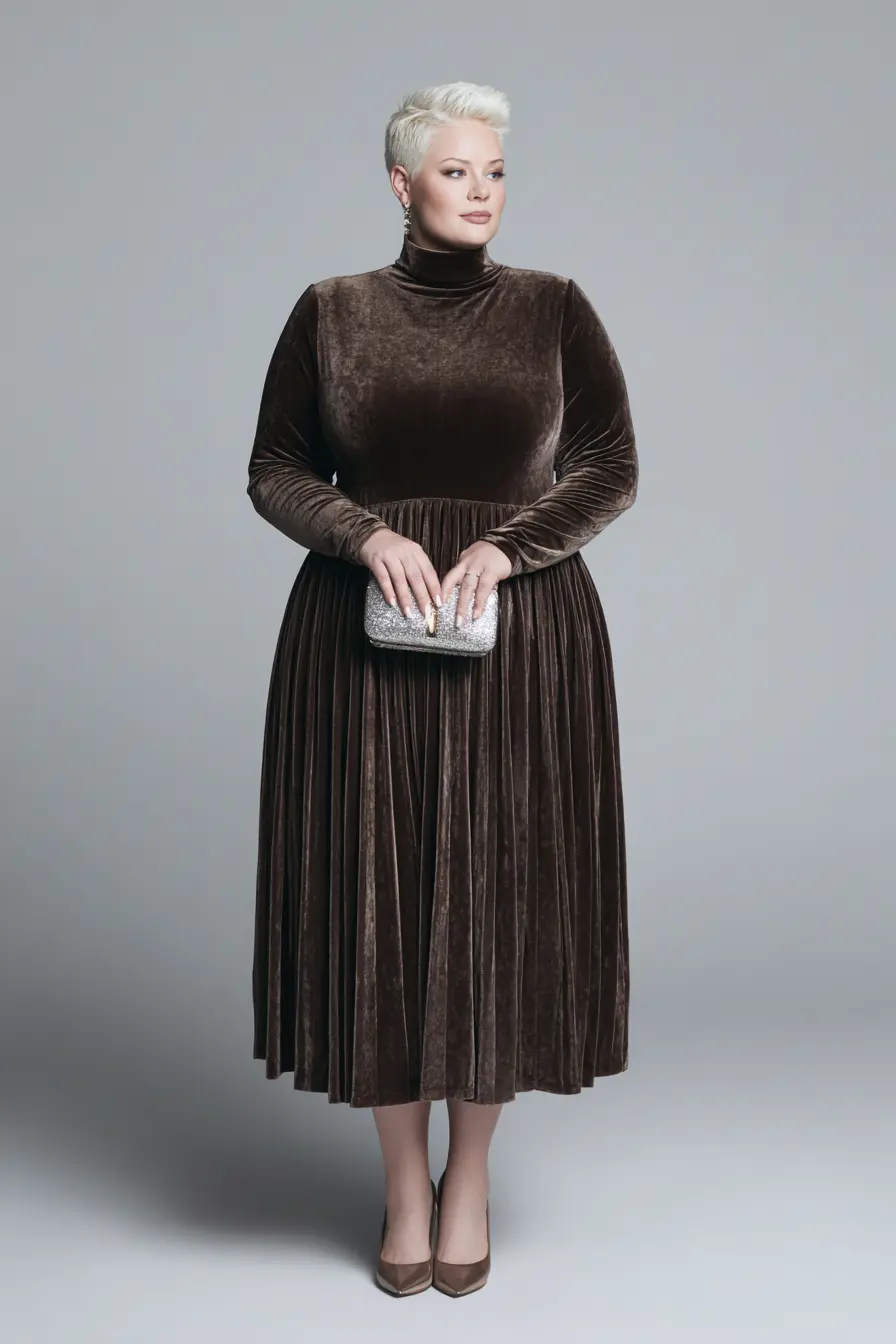 Velvet Turtleneck Dress + Pleated Skirt
