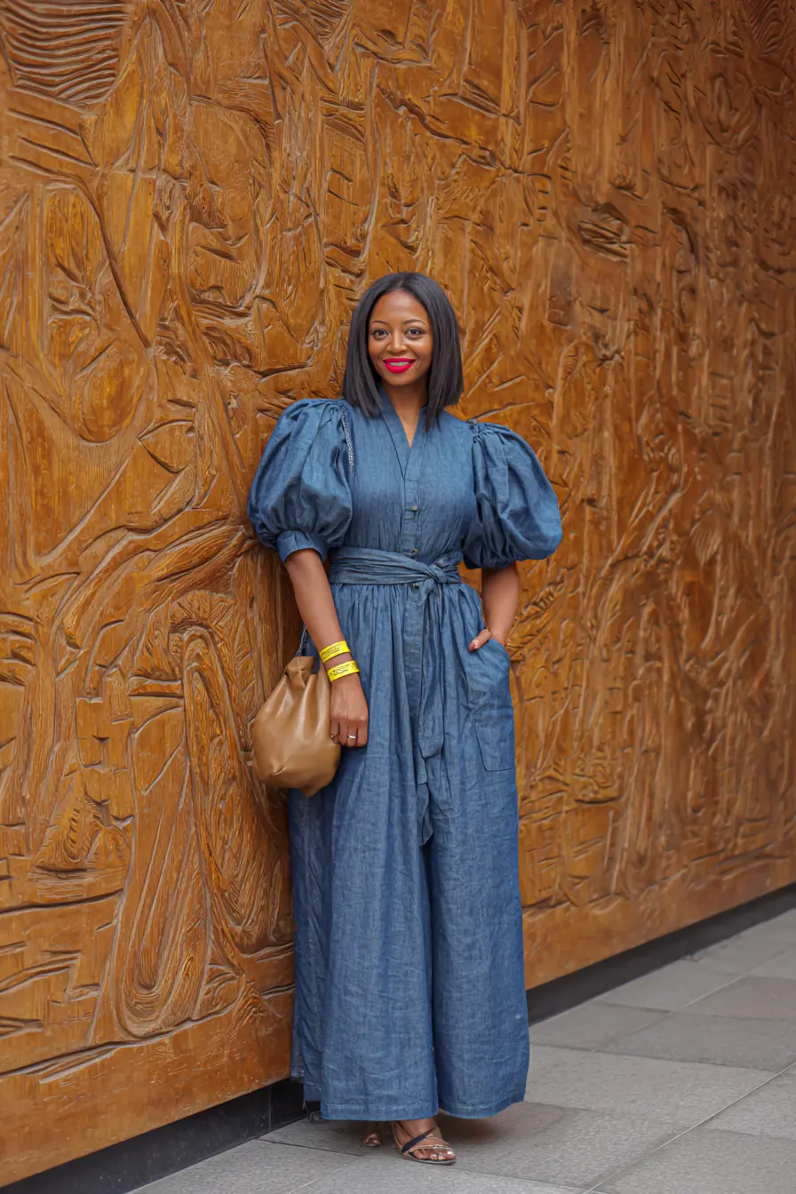 Puff-Sleeve Maxi Dress + Structured Waist Tie