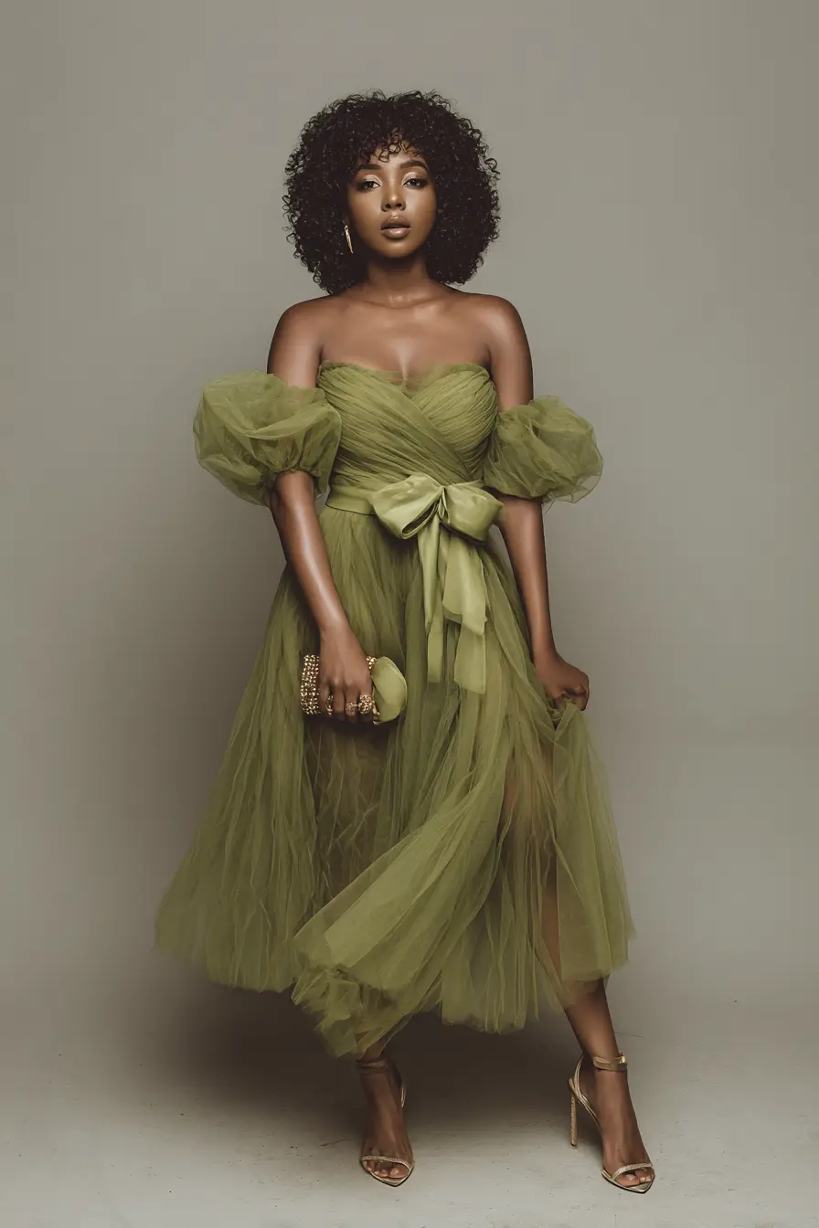 Tulle Off-Shoulder Dress + Oversized Bow Detail