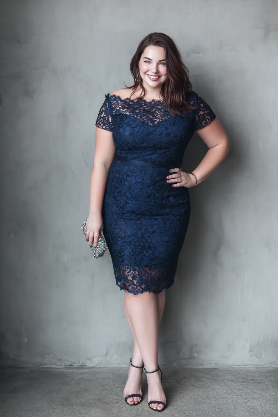 Navy Lace Sheath Dress + Scalloped Neckline