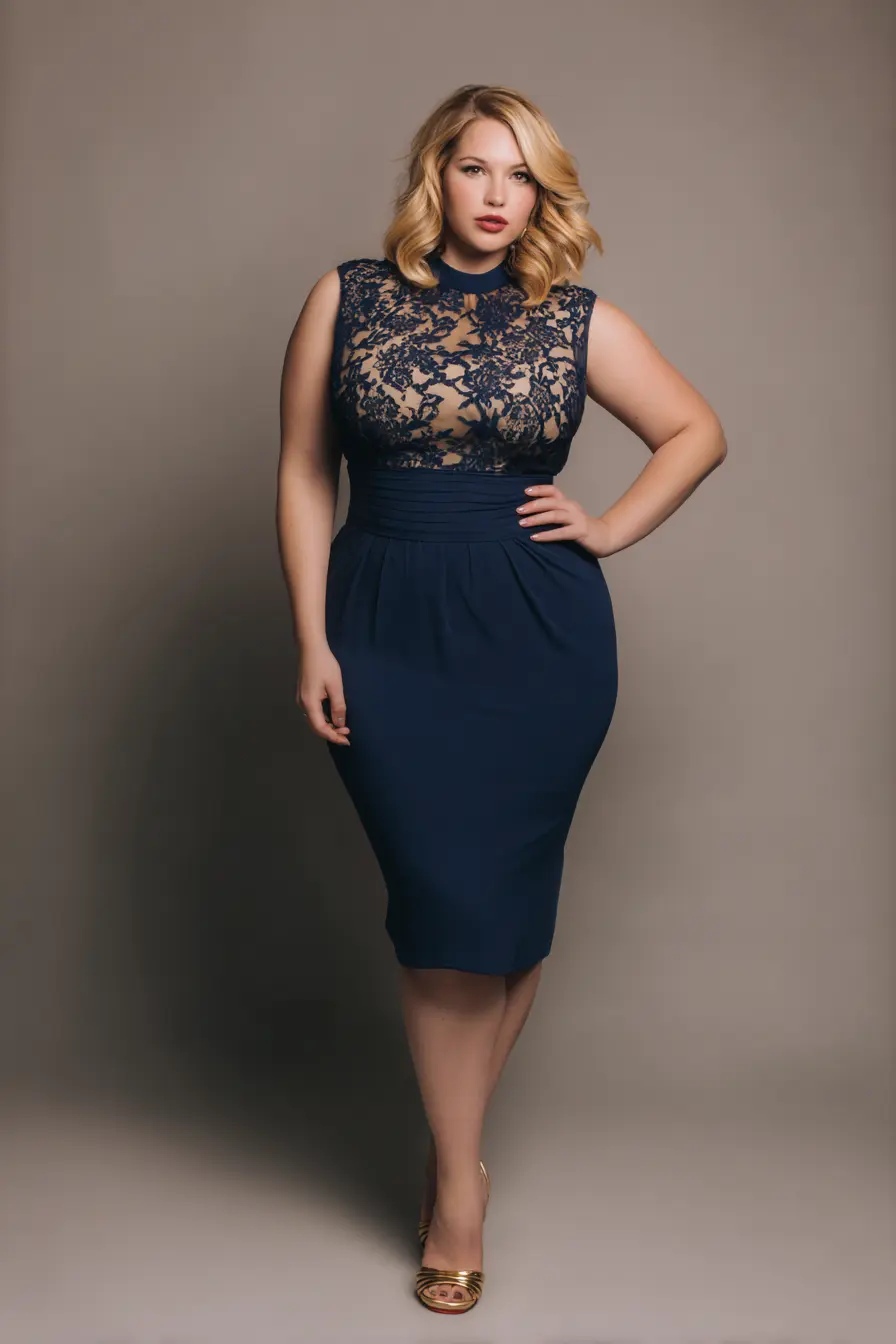 Lace Bodice Pencil Dress + Gold Heels