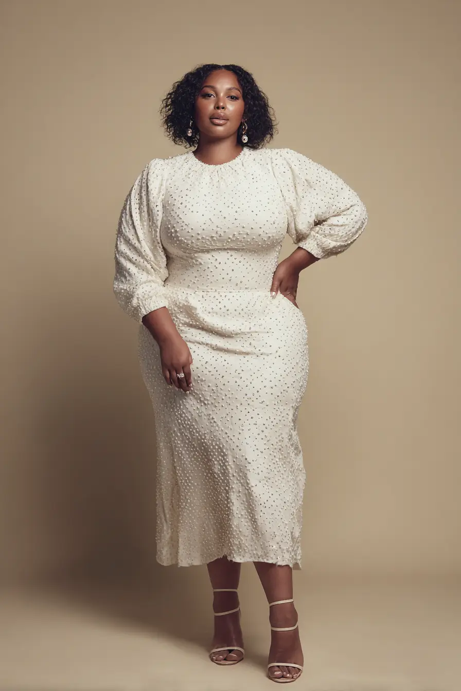 Pearl-Embellished Midi Dress + Statement Sleeves