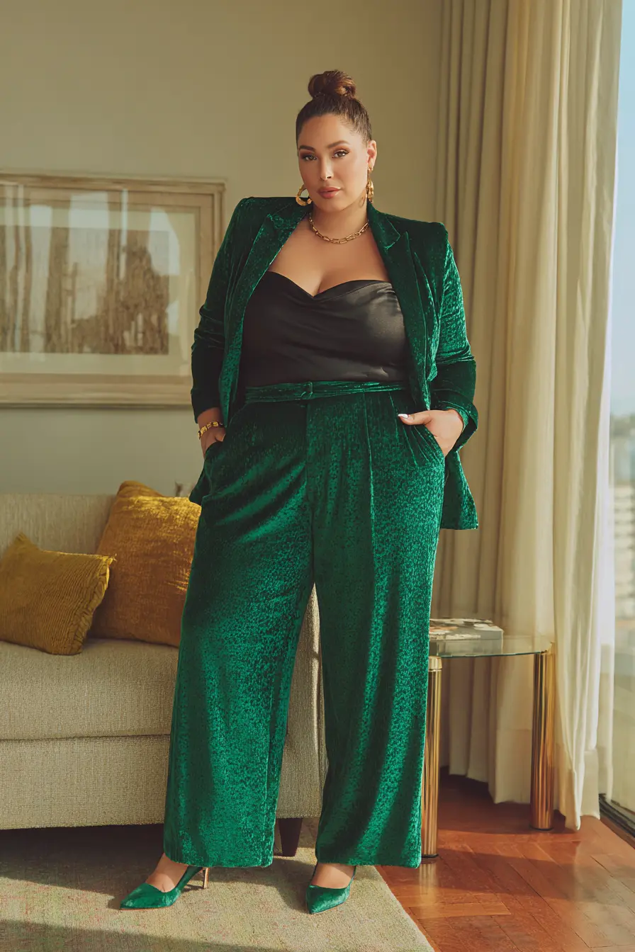 Velvet Suit + Satin Corset Top