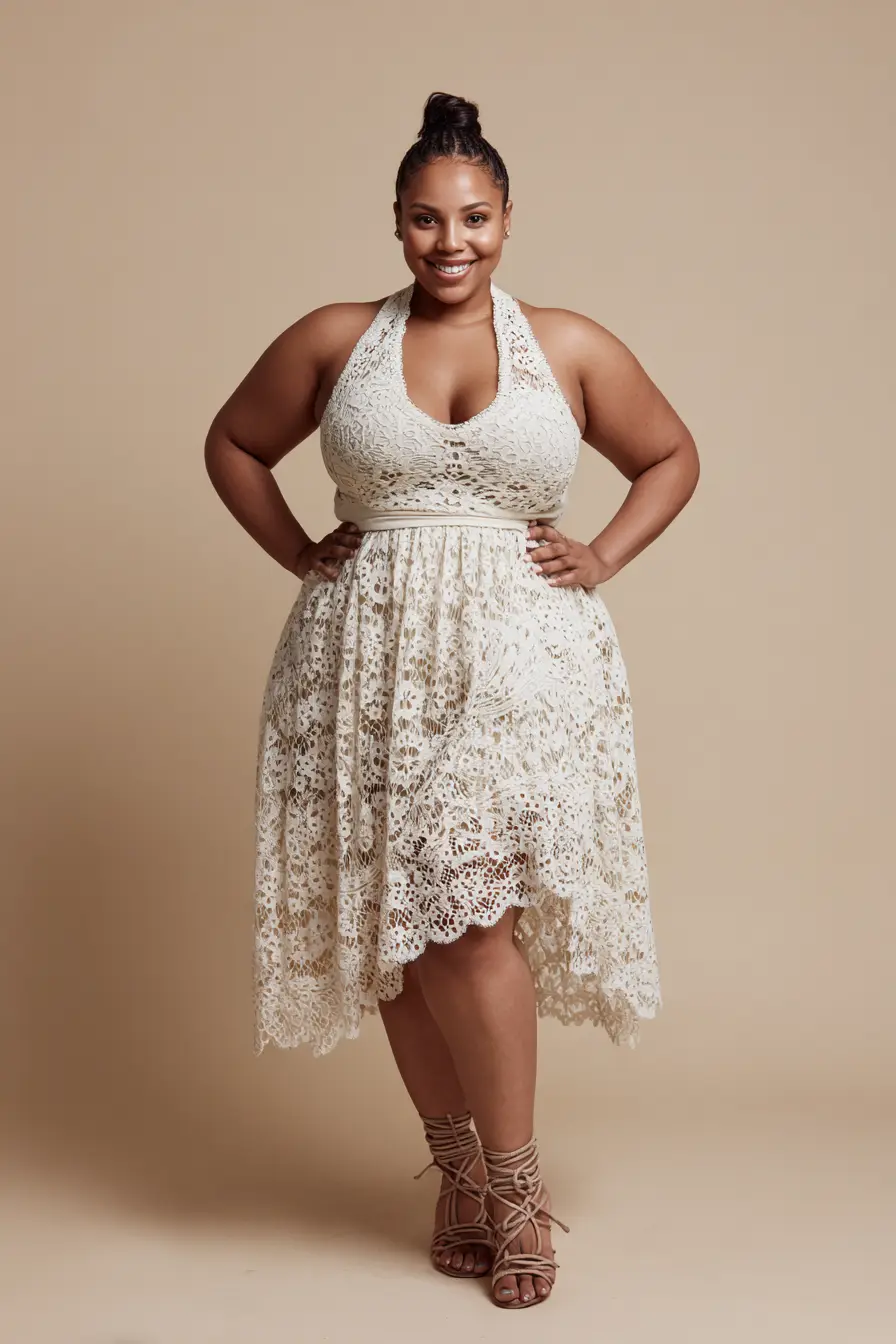 Halter Lace Dress + Scalloped Hem