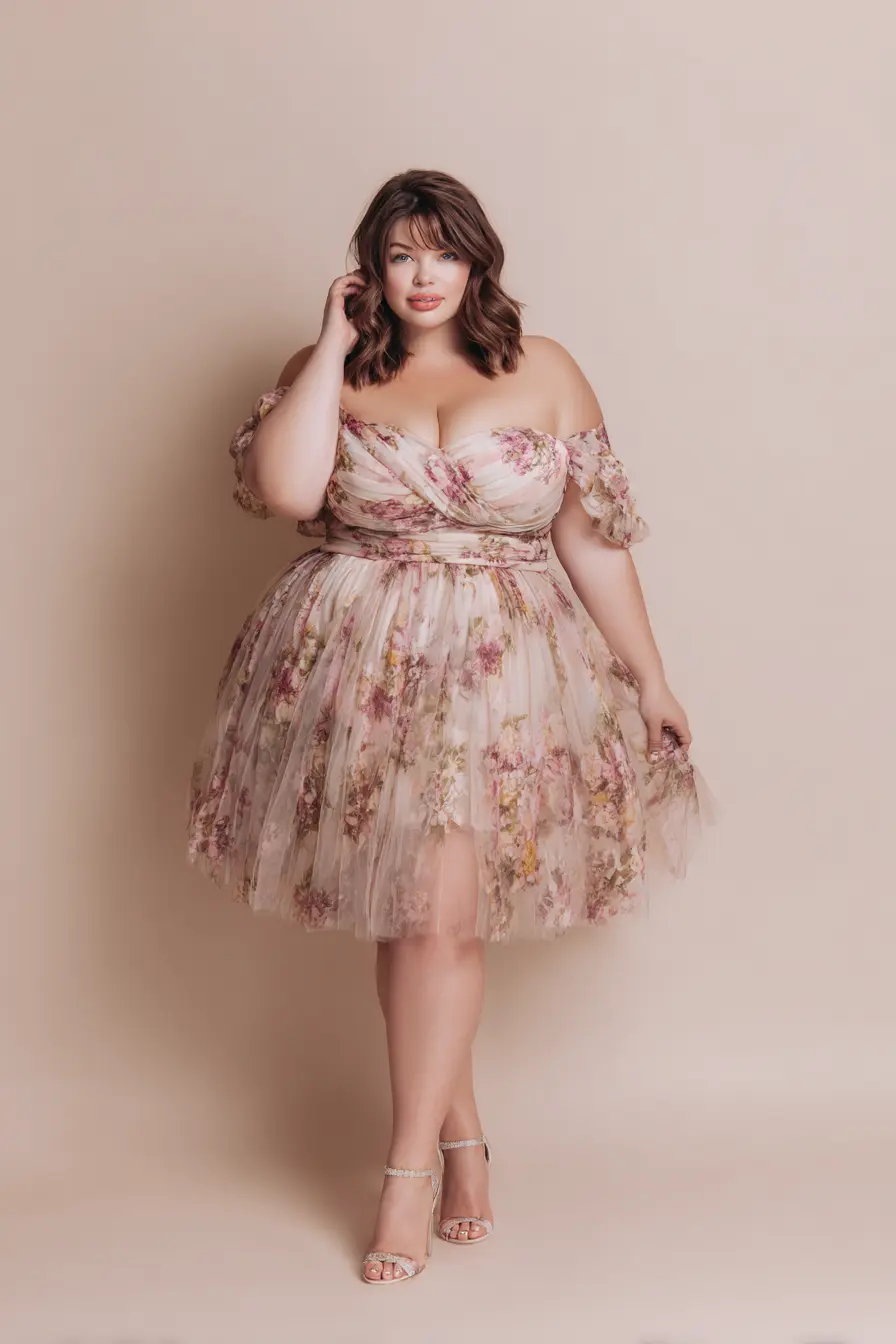 Floral Tulle Mini Dress + Soft Off-Shoulder Wrap