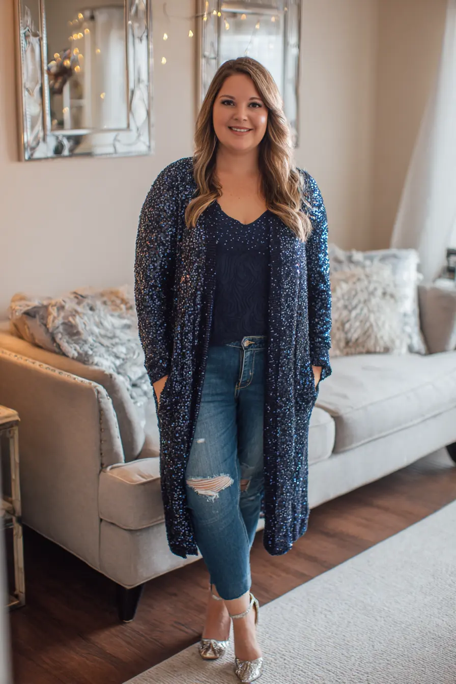 Sequin Duster + Cropped Denim