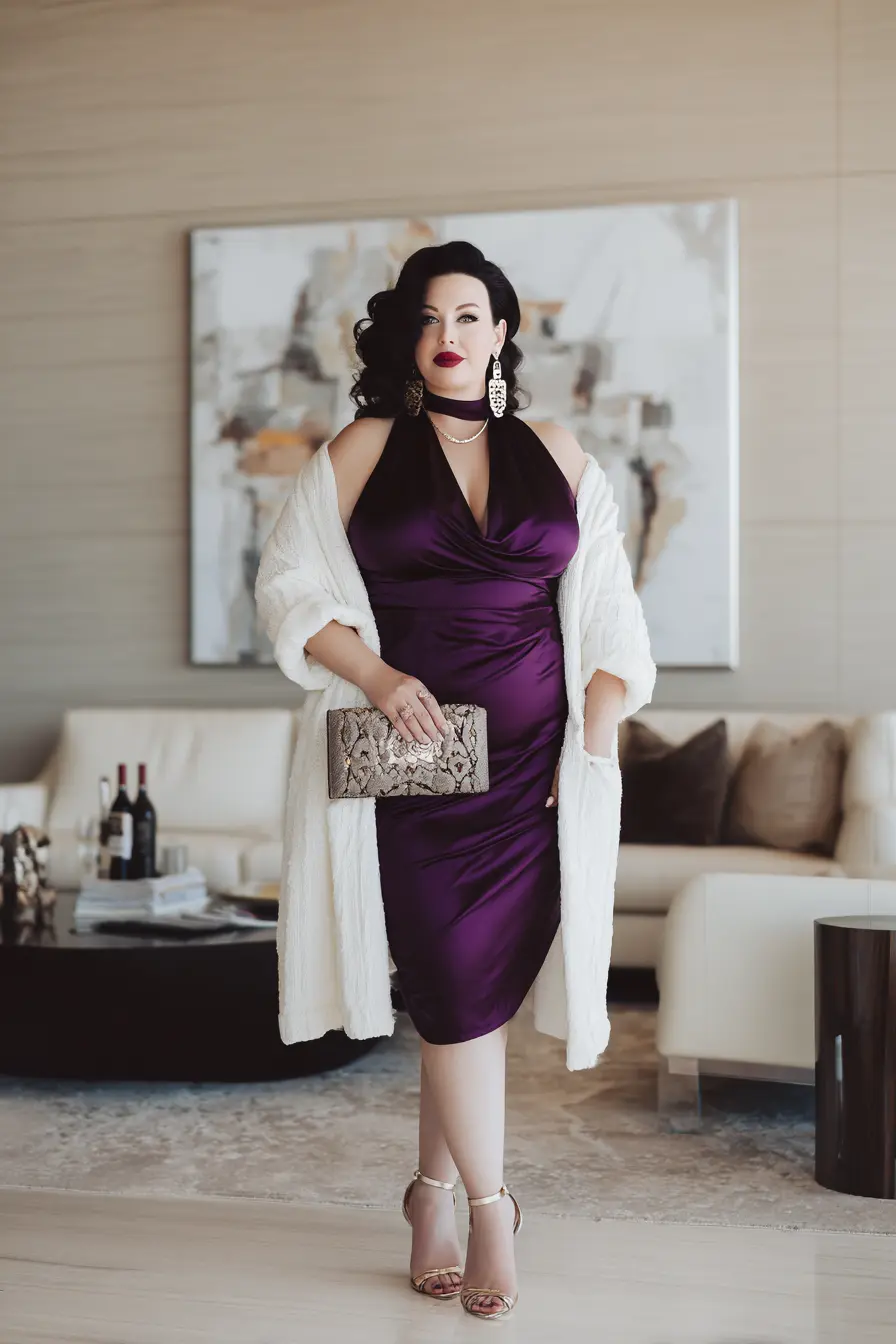 Satin Wrap Dress + Cozy Long Coat