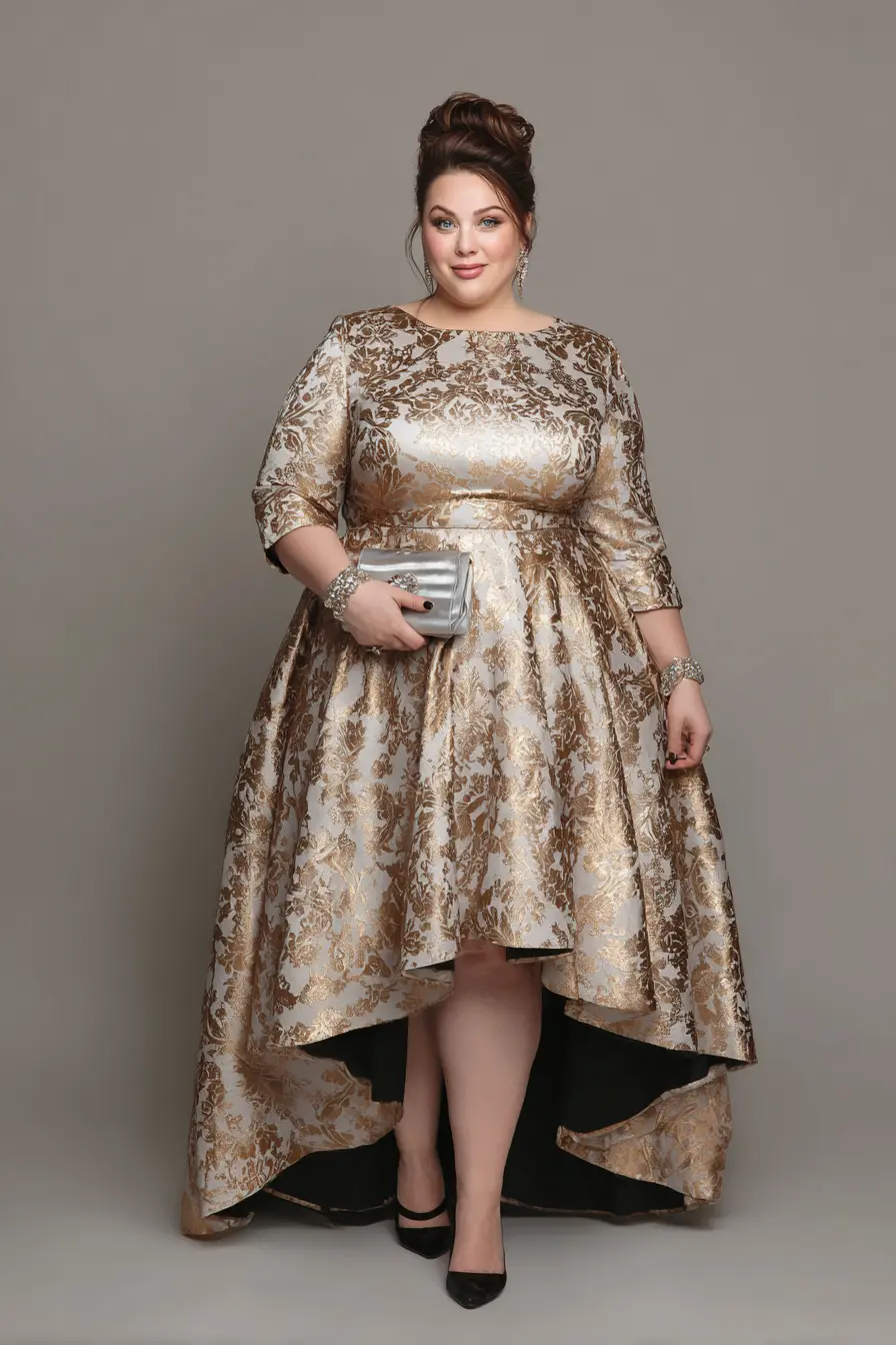 Brocade High-Low Dress + Structured Waist