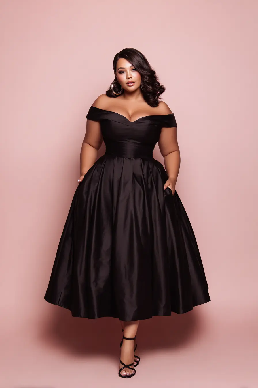 Off-Shoulder Satin Dress + Cinched Waistline