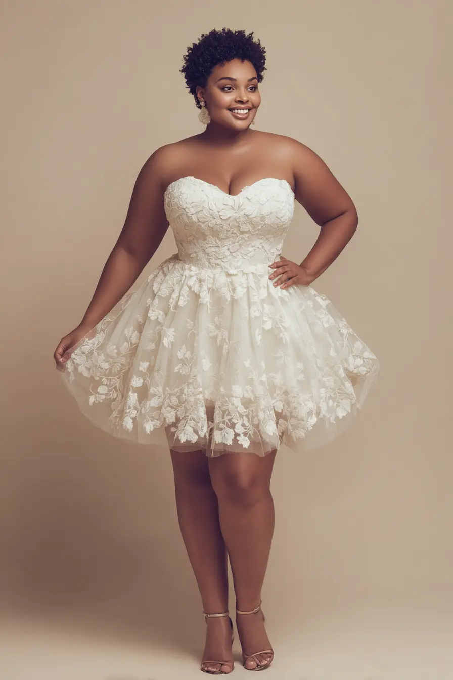 Strapless Floral Lace Dress + Flared Tulle Skirt