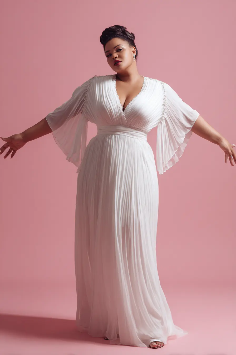 Pleated Chiffon Gown + Flowing Bell Sleeves