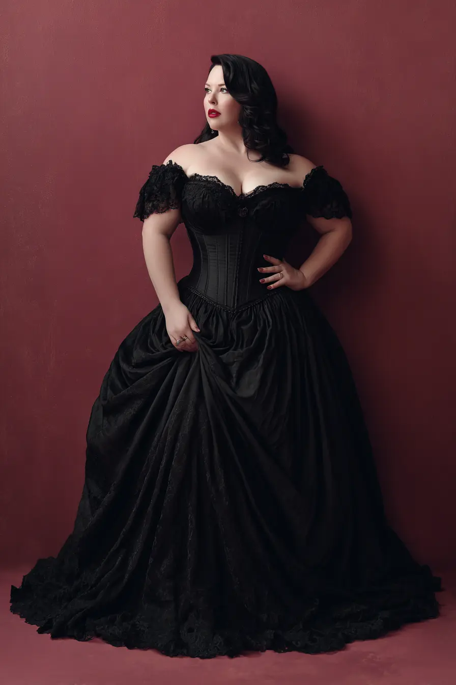 Corseted Ball Gown + Lace Off-Shoulder Detail