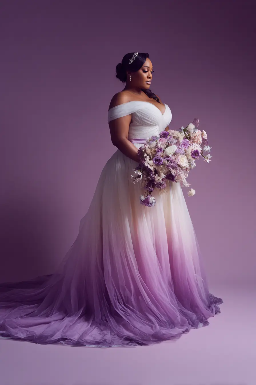 Ombre Tulle Gown + Off-Shoulder Wrap