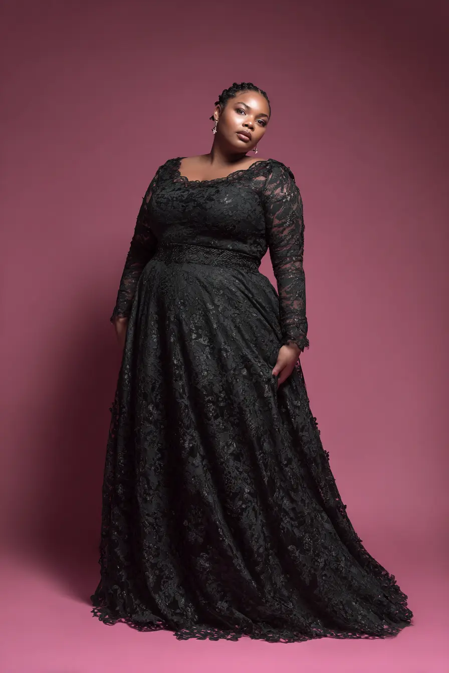 Lace A-Line Gown + Structured Waist Detail