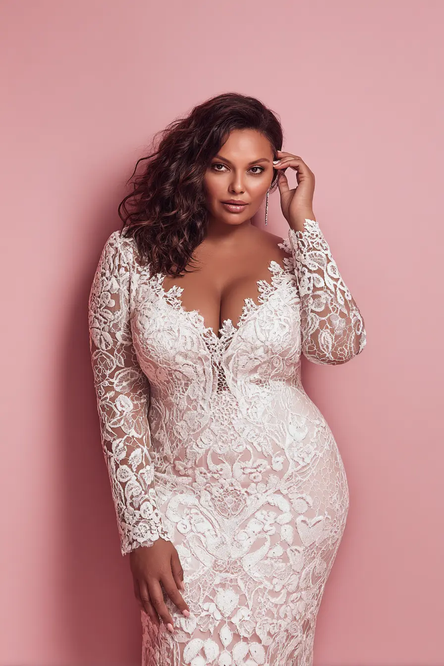 Lace Illusion Gown + Plunging Neckline