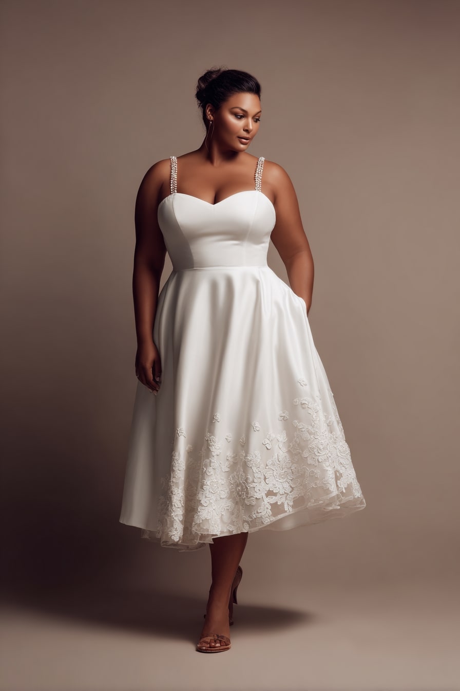 Satin Midi Dress + Embroidered Hem Detail