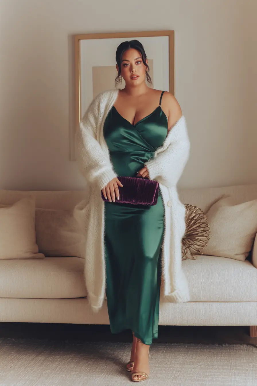 Satin Slip Dress + Chunky Knit Cardigan