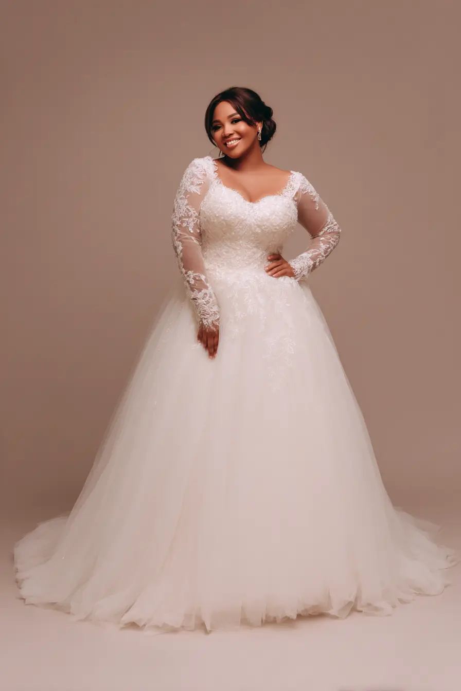 Lace Illusion Sleeves + Tulle Ball Gown