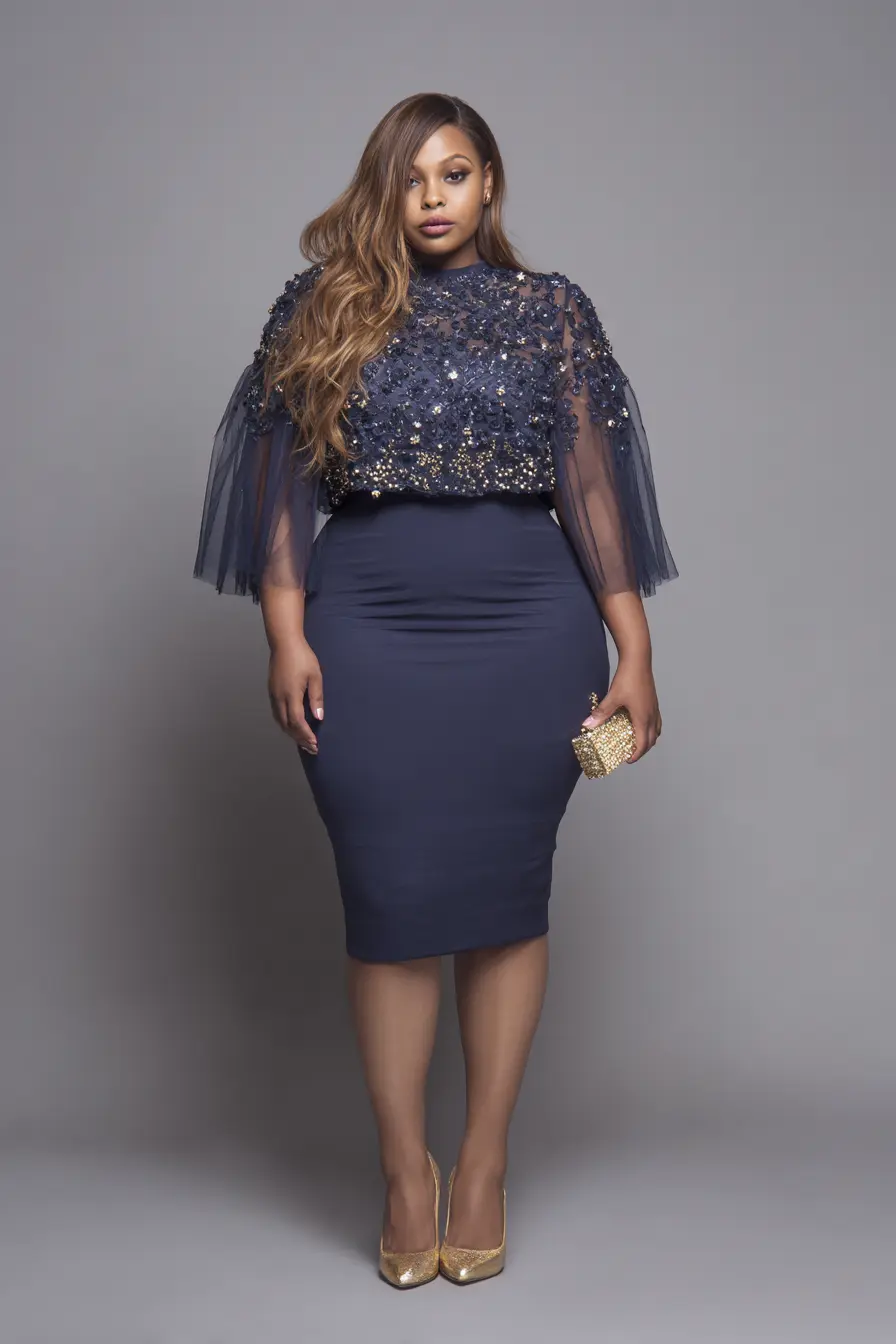 Embellished Tulle Top + Fitted Pencil Skirt