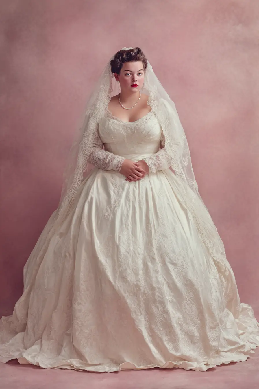 Lace Cathedral Veil + Structured Ball Gown