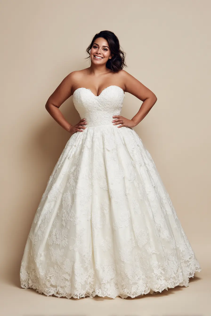 Strapless Lace Ball Gown + Sculpted Bodice